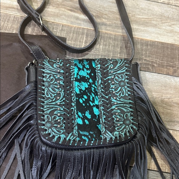 Montana West chocolate brown and Turquise Patterned Crossbody Bag - Picture 4 of 8